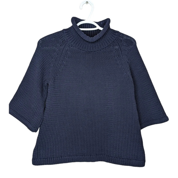 Ann Taylor Loft Navy Knit Turtle Neck Short 3/4 Sleeve Sweater Top Women XS - Picture 1 of 6